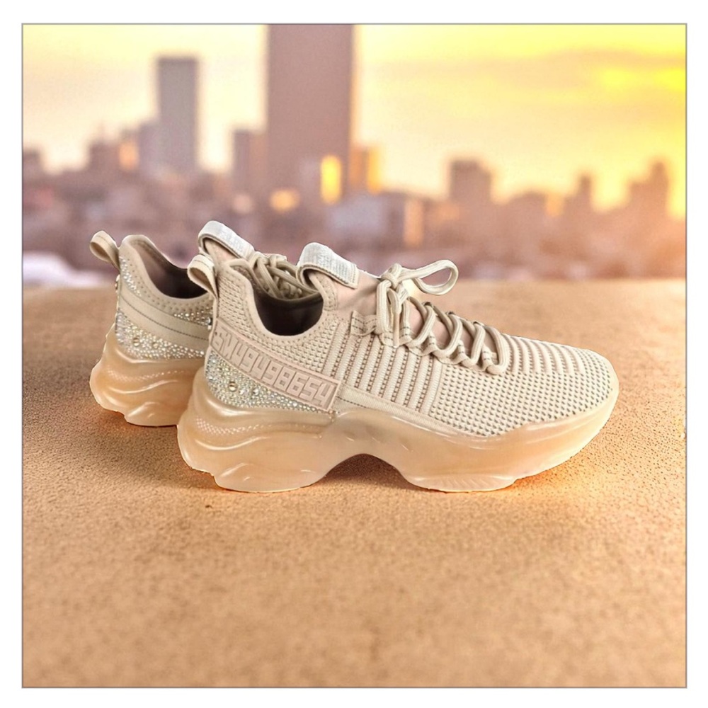 Women's Cream Knit Athletic Sneakers with Chunky Sole